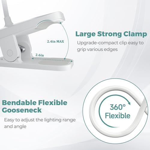 CUHIOY Rechargeable Clip-On Reading Lights, 2 Pack, White