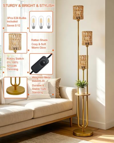 Lightdot 3-Lights Rattan Floor Lamp