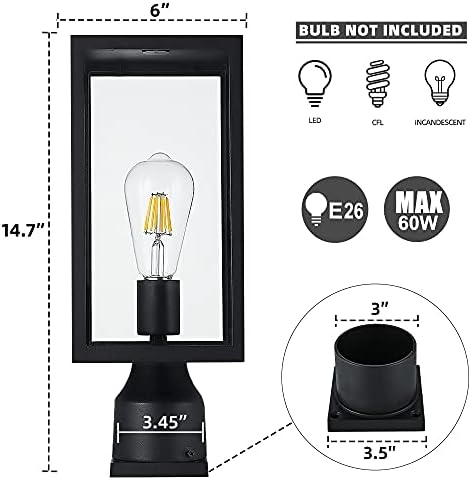 Windben Large Outdoor Post Light, 14.7-Inch, Matte Black