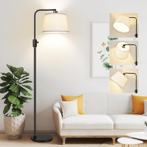Nintiue Dimmable Arc Floor Lamp, Linen Shade, Black