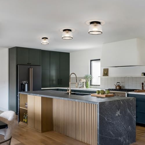 Zlepmlla Clear Ribbed Glass Semi Flush Mount Ceiling Light