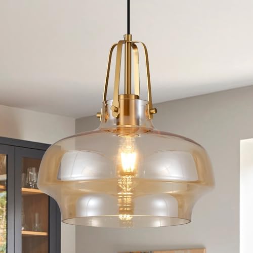 13" Amber Glass Industrial Pendant Light