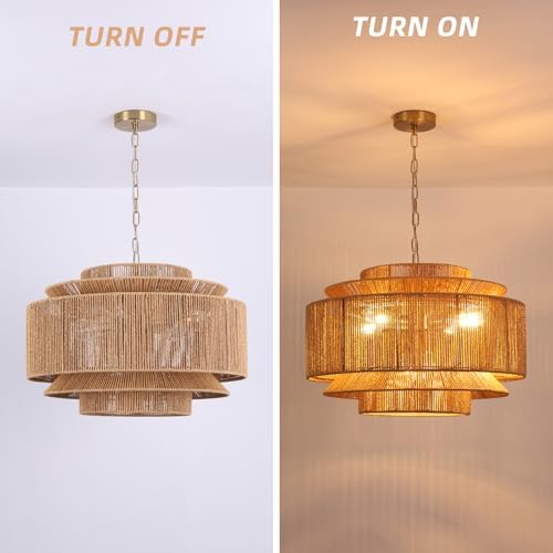 24 Inches 6-Light Farmhouse Rattan Chandelier