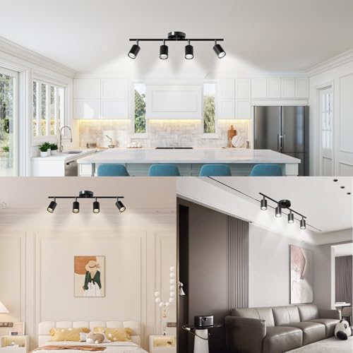 LED 4 Light Track Lighting Kit, Black Ceiling Spotlights, Modern Track