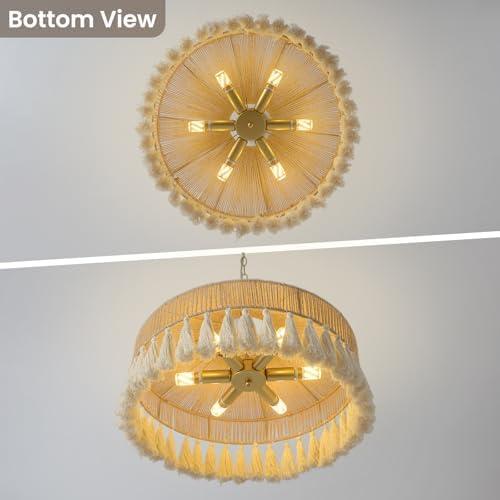 Boho Hand-Woven Rattan Chandelier Pendant Light