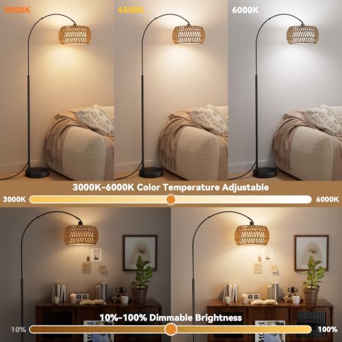 Ambimall Arc Floor Lamp, Adjustable Color Temperature and Brightness