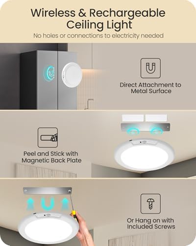 Rechargeable Motion Sensor Ceiling Light, Remote, Magnetic