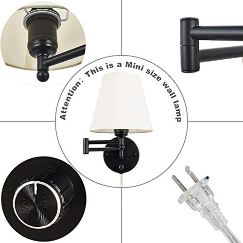 Plug-in Swing Arm Wall Lamp with Ivory Linen Shade, 1 Light