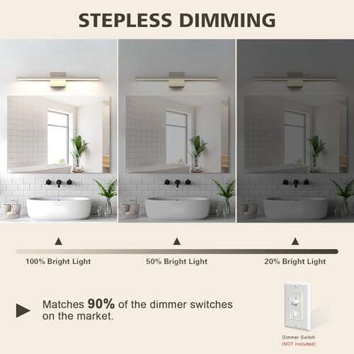 JUSHENG Brushed Nickel Vanity Lights for Bathroom Light Fixtures 5CCT