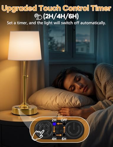 Yochoice Height Adjustable Rechargeable Gold Table Lamp