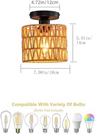 Hand-Woven Rattan Flush Mount Ceiling Light