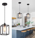 Black Industrial Pendant Light, Clear Glass Shade