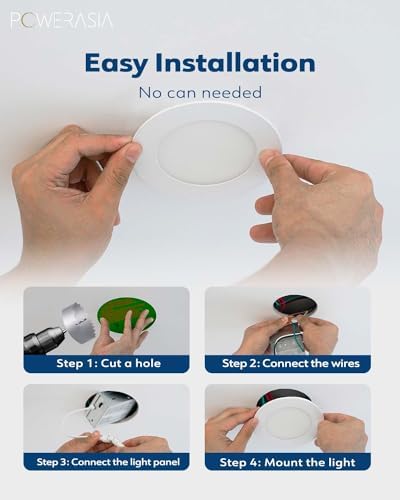 POWERASIA 12 Pack 4 Inch Canless LED Recessed Lighting