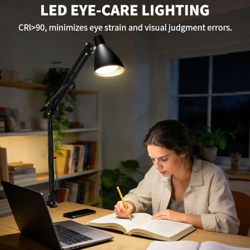 Swing Arm Desk Lamp with Clamp, 5 Color Modes, Black