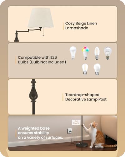 61" Vintage Floor Lamp with Adjustable Swing Arm