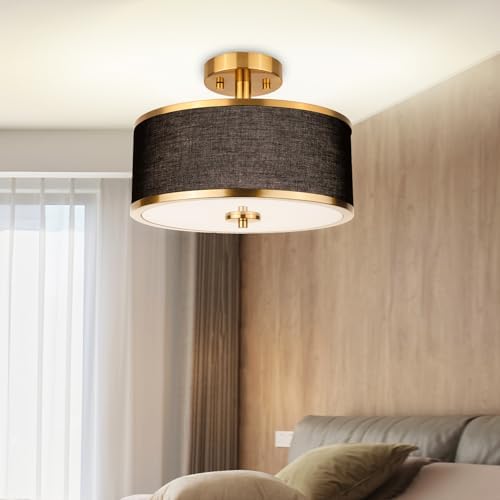 Edwarmlux 3-Light 12.6" Gold Semi Flush Mount Ceiling Light