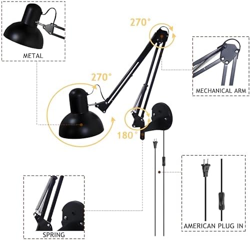 Black Industrial Adjustable Swing Arm Wall Light
