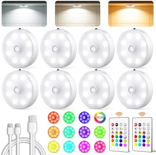 Rechargeable Puck Lights with Remote, 8 Pack