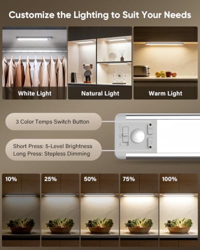 MCGOR 10inch Wireless Motion Sensor Under Cabinet Lights, 5 Pack
