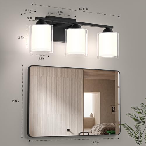Quntis 16 Inch LED Bathroom Vanity Light, Black