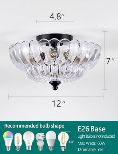 3-Light Vintage Crystal Glass Semi Flush Mount Ceiling Light