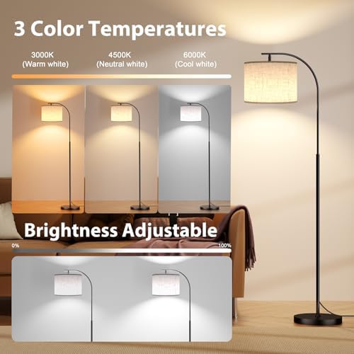SIBRILLE Arc Floor Lamp with Linen Shade, 9W LED Bulb
