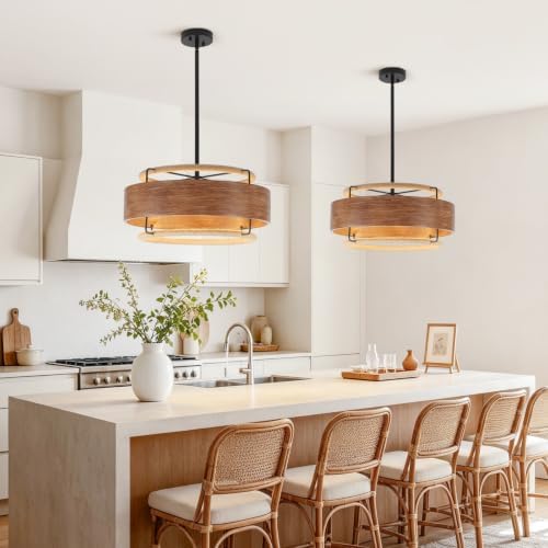 19.5" Farmhouse Rattan Chandelier, 4-Light