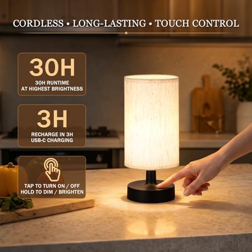 Small Cordless Table Lamp, 4000mAh Rechargeable, Black