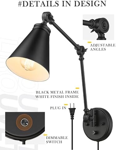 LIROUVET Black Swing Arm Wall Sconces, Set of Two