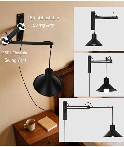 Plug-in Swing Arm Wall Sconce with Dimmable Switch