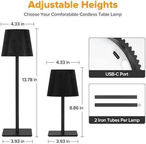 LUTEC 4 Pack Cordless Table Lamps, 6000mAh, Black