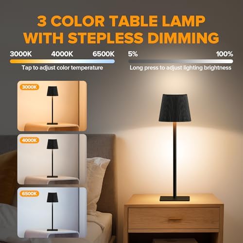 LUTEC 4 Pack Cordless Table Lamps, 6000mAh, Black