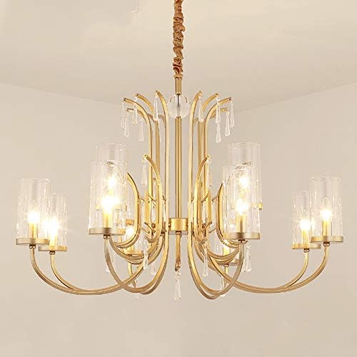 E14 Gold Glass Chandelier, 6 Heads