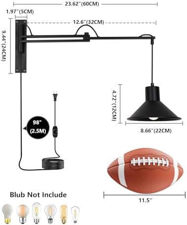 Plug-in Swing Arm Wall Sconce with Dimmable Switch