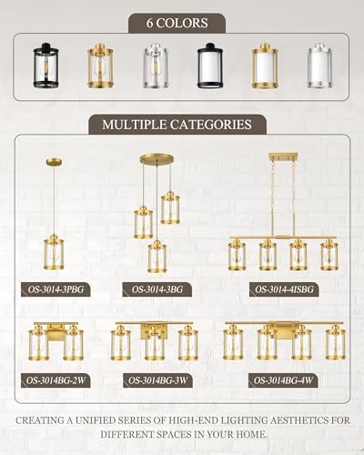 Brushed Gold 3-Light Cluster Pendant Chandelier, Clear Glass