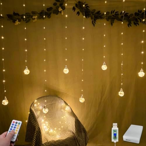 YOLIGHT Wishing Ball Curtain Lights, 200 LED Warm White