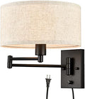 SAMTEEN Plug-in Swing Arm Wall Sconce, Linen Shade