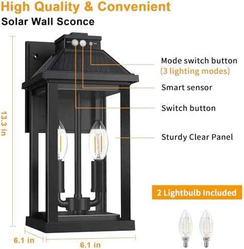 Solar Motion Sensor Wall Lights, 2 Pack