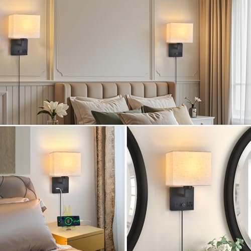 Bedside Plug-in Wall Sconce, Black