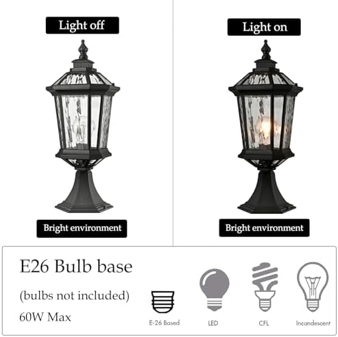 Waterproof Outdoor Post Light with Water Ripple Glass