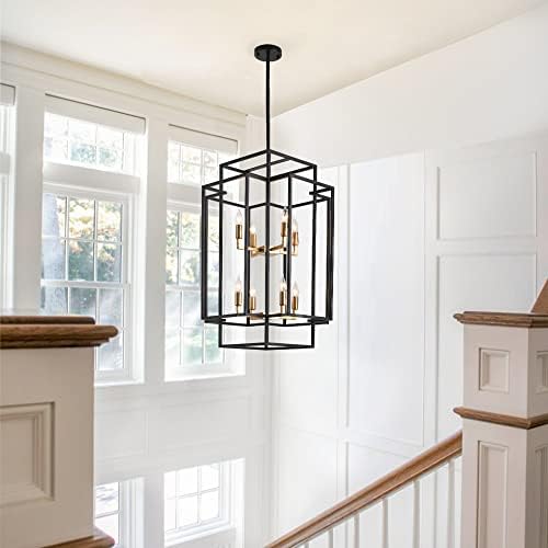 8-Light Black and Gold Tiered Lantern Chandelier