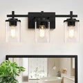 3-Light Black Bathroom Vanity Light with Clear Glass Shade