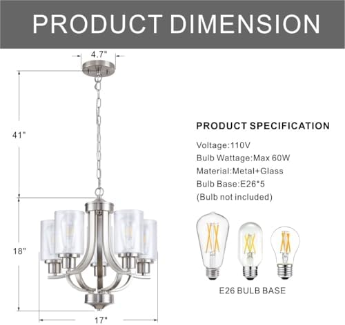 5-Light Brushed Nickel Dining Room Chandelier