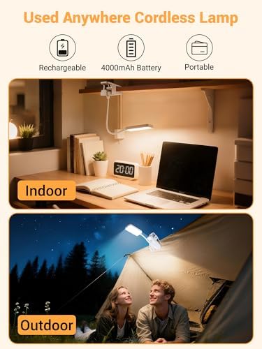 Rechargeable Clip-on Desk Lamp, 45 Lighting Modes