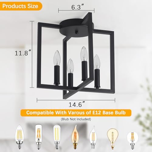 4-Light Black Semi Flush Mount Ceiling Light Fixture