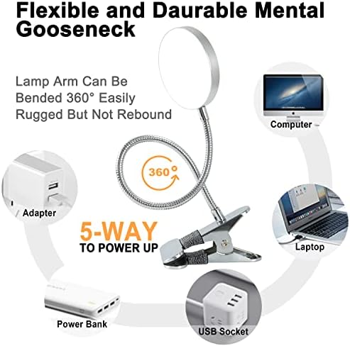 LiFMIRA Clip-On Reading Lamp, 5 Color Modes, 8W