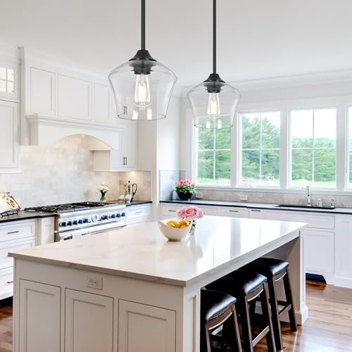 Black Metal Glass Kitchen Island Pendant Light