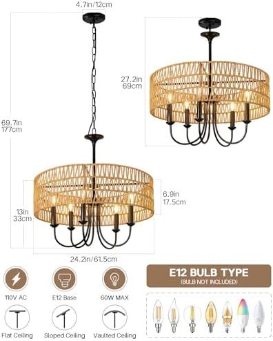 24-Inch Farmhouse Rattan Chandelier