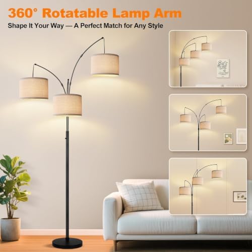 Dimmable 3-Light Floor Lamp, Beige Shades, 3000LM