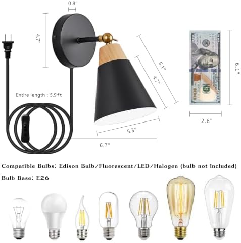 Black Plug-in Wall Sconce